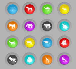 mammals colored plastic round buttons icon set