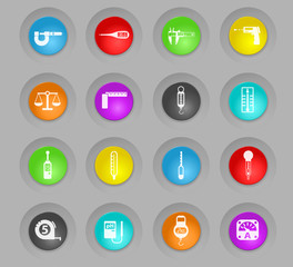 measuring tools colored plastic round buttons icon set