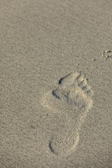 A footprint from the right foot in the sand