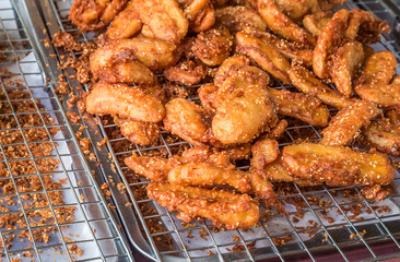 DEEP FRIED SLICED BANANA in a pickup,Thai snack.