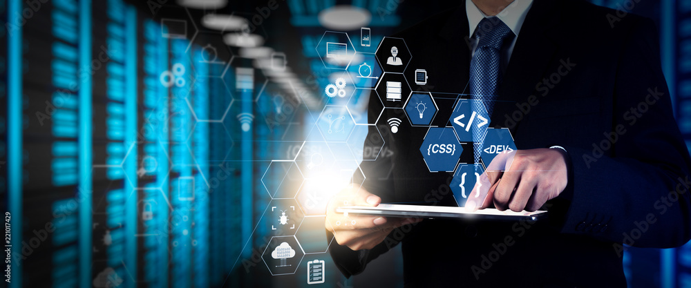 Poster Financial technology flowchart and basic income mining cryptocurrency with blockchain startup unicorn crypto money virtual diagram.StartUp Programming Team. Website designer working 
