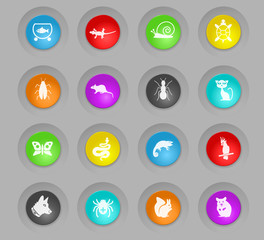 pets colored plastic round buttons icon set