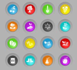 plants colored plastic round buttons icon set
