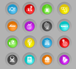 travel colored plastic round buttons icon set