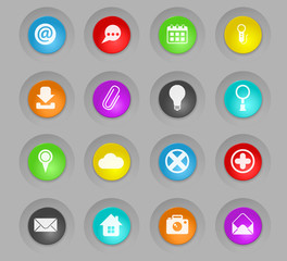 user interface colored plastic round buttons icon set