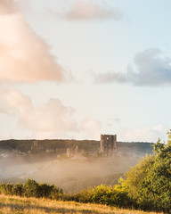 Corfe castle in the mist