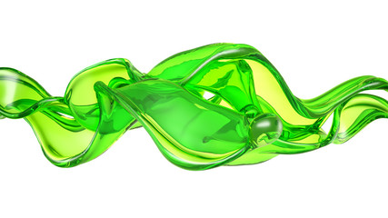 A splash of a transparent green liquid. 3d illustration, 3d rendering.