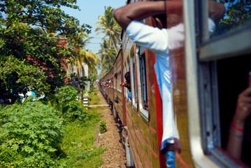 old train rides through the beautiful landscapes in Sri Lanka