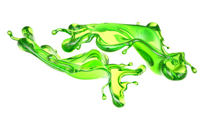 A splash of a transparent green liquid. 3d illustration, 3d rendering.