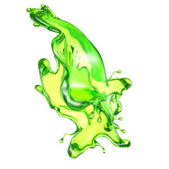 A splash of a transparent green liquid. 3d illustration, 3d rendering.