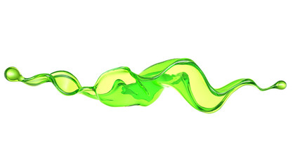 A splash of a transparent green liquid. 3d illustration, 3d rendering.