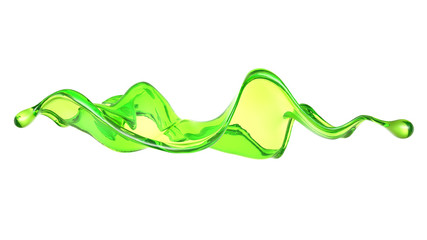 A splash of a transparent green liquid. 3d illustration, 3d rendering.