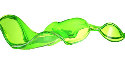 A splash of a transparent green liquid. 3d illustration, 3d rendering.