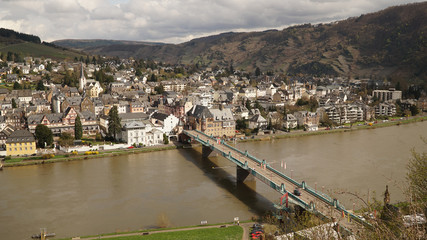 Views on the Rhine river and Traben Trabach Village in Germany.