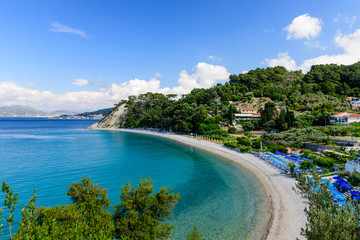 Tsamadou beach, a beautiful scenic beach on the North coast of the Greek island of Samos, a popular...
