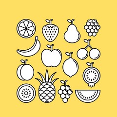 Fruits and berries flat vector icons set