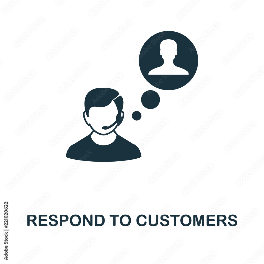 Poster respond to customers icon. monochrome style design from management icon collection. ui. pixel perfec
