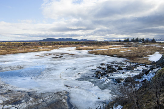The frozen river at Thingvellir