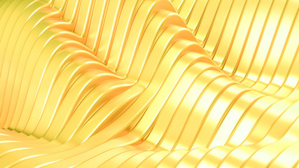 Gold metal background with waves and lines. 3d illustration, 3d rendering.