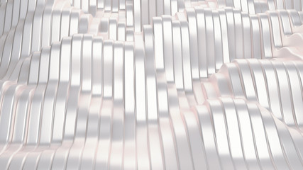 White silver metallic background with waves and lines. 3d illustration, 3d rendering.
