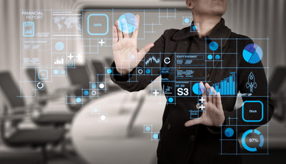 businesswoman with an open hand as showing something