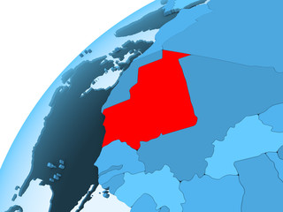 Mauritania on blue globe