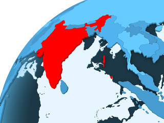India on blue globe