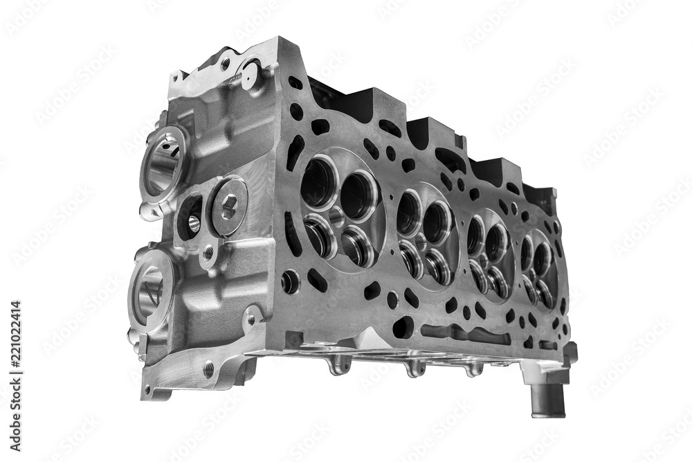 Wall mural Cylinder head combustion engine isolated on white background