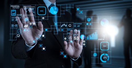 Businessman hand pressing an imaginary button