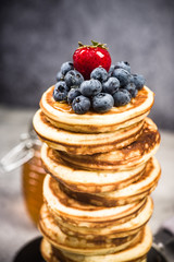 Homemade pancakes brunch with fresh berries