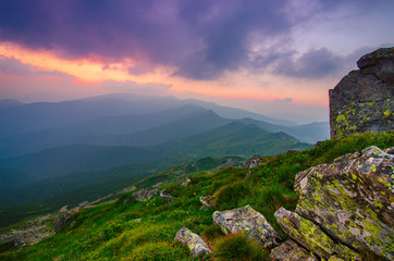 Fototapeta na wymiar Carpathian mountains summer sunset landscape, natural travel background