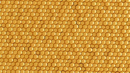 Golden geometric background with hexagons. 3d illustration, 3d rendering.