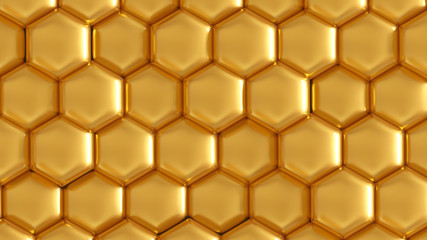 Golden geometric background with hexagons. 3d illustration, 3d rendering.