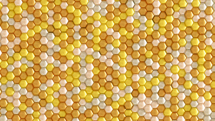 Golden geometric background with hexagons. 3d illustration, 3d rendering.