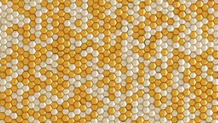 Golden geometric background with hexagons. 3d illustration, 3d rendering.