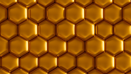 Golden geometric background with hexagons. 3d illustration, 3d rendering.