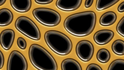 Black gold texture background with relief and circles. 3d illustration, 3d rendering.