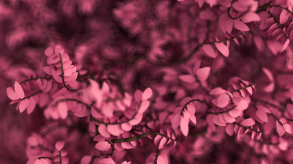 Fototapeta na wymiar Beautiful pink background with leaves, season of the year. 3d illustration, 3d rendering.