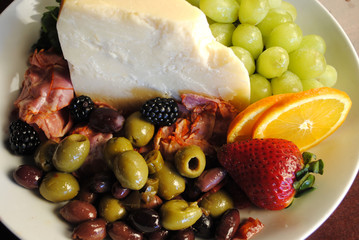Cheese, Olives, and Fruit