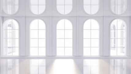 Luxurious white empty interior with windows. 3d illustration, 3d rendering.