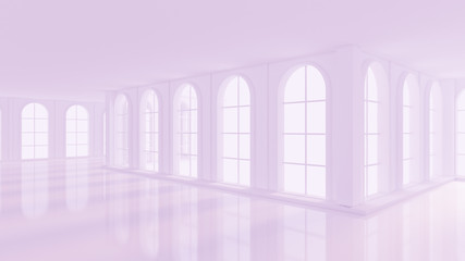 Luxurious light purple empty interior. 3d illustration, 3d rendering.