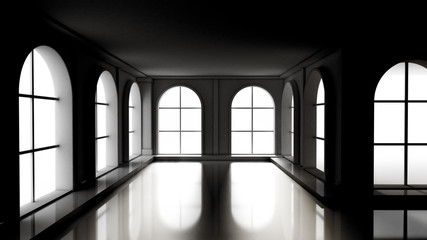 Luxury gloomy empty interior. 3d illustration, 3d rendering.