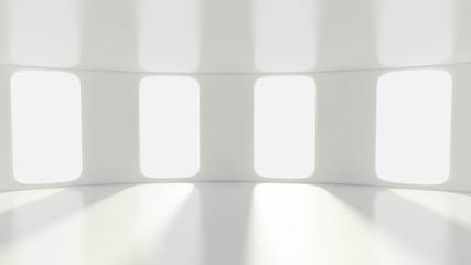Fototapeta na wymiar Futuristic white empty matte interior. 3d illustration, 3d rendering.