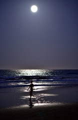 Playa Blanca in Fuerteventura Island during full moon, Canary Islands, Spain