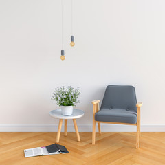 gray armchair in white room, 3D rendering