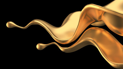 Luxury golden splash of liquid. 3d illustration, 3d rendering.