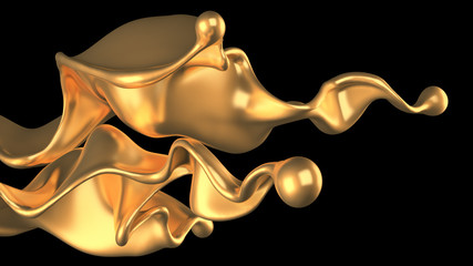 Luxury golden splash of liquid. 3d illustration, 3d rendering.