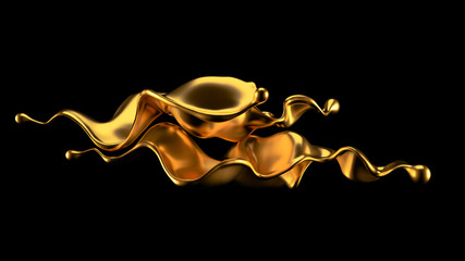 Luxury golden splash of liquid. 3d illustration, 3d rendering.