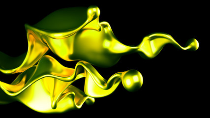 Luxury golden splash of liquid. 3d illustration, 3d rendering.