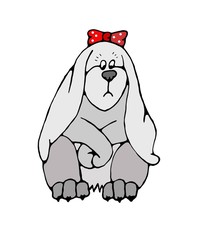 Thick fold cute rabbit is sad 2D illustration isolated on white background.